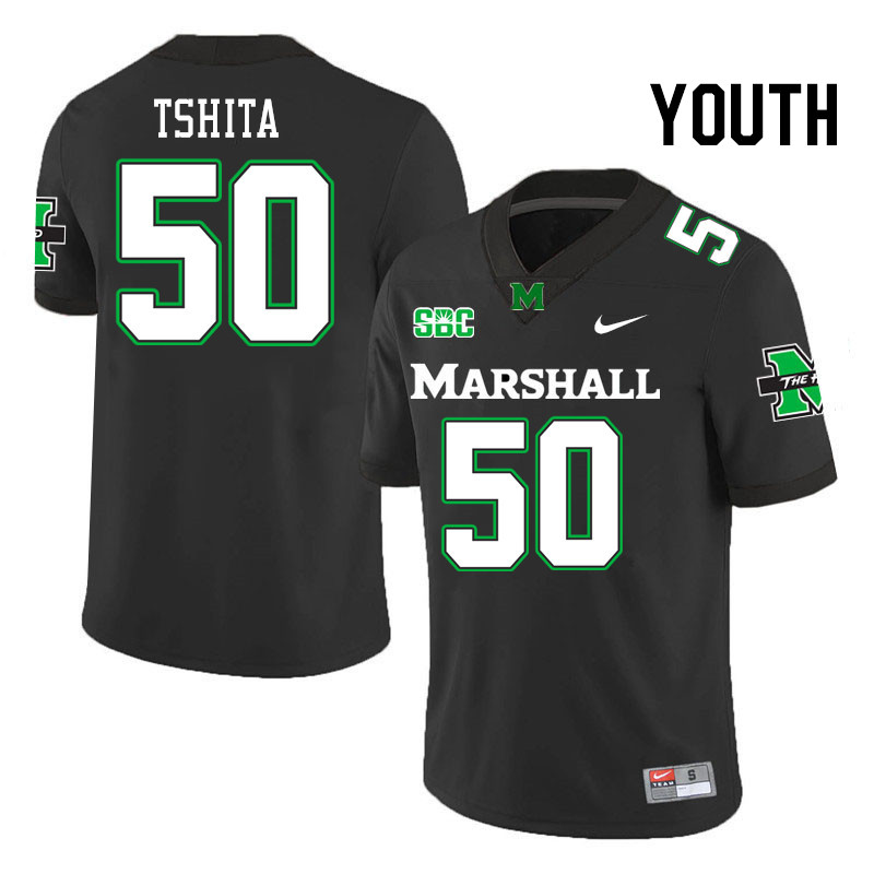 Youth #50 Beni Tshita Marshall Thundering Herd SBC Conference College Football Jerseys Stitched-Blac